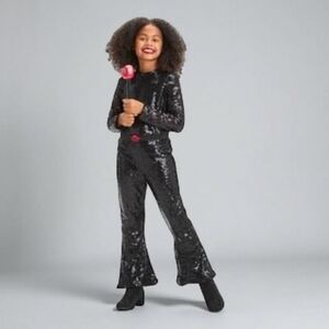 Glam Pop Star Black Sequin Jumpsuit Costume, S